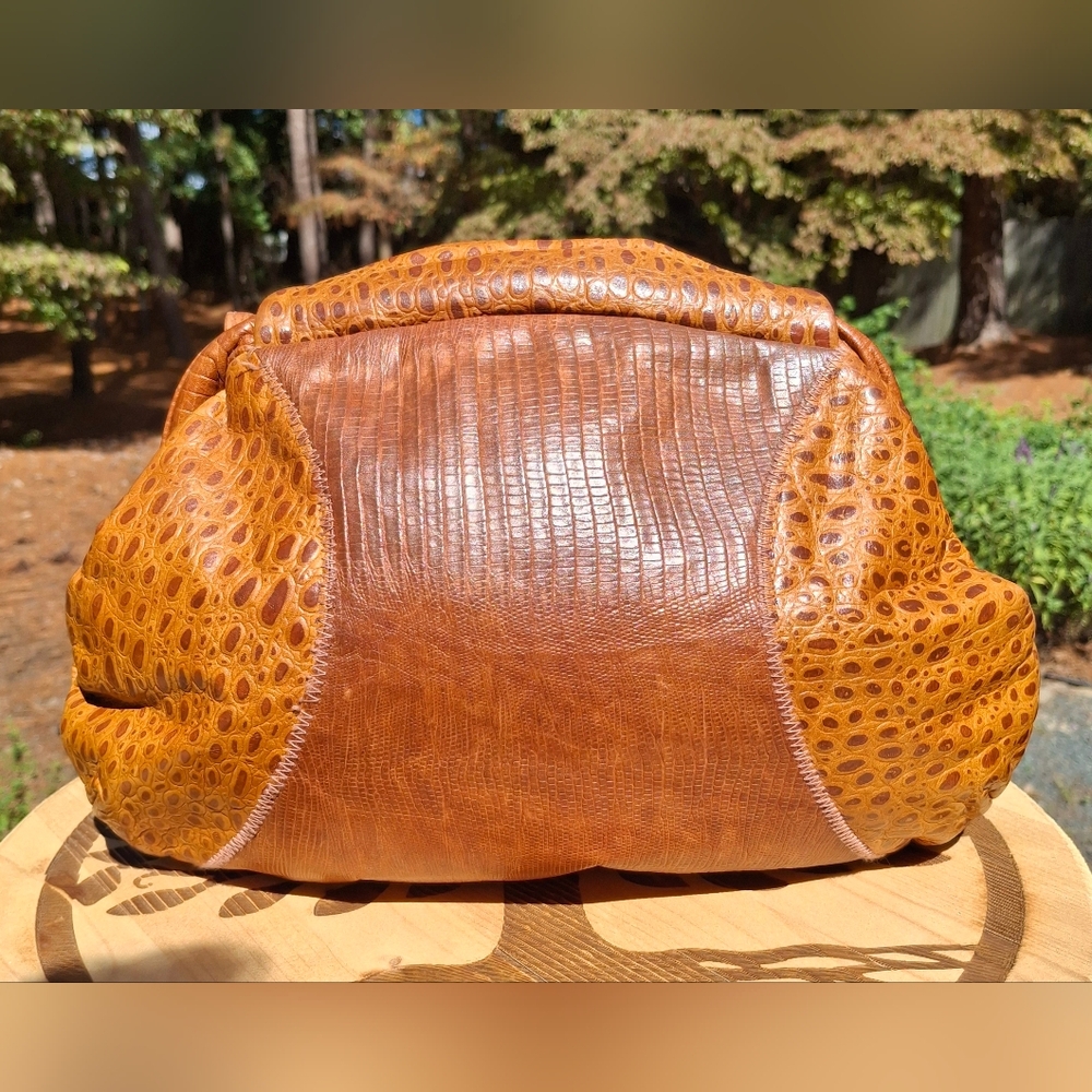 Vintage 1980's J&E Handbag Company NY Brown Leather Large Convertible Clutch - Picture 5 of 14